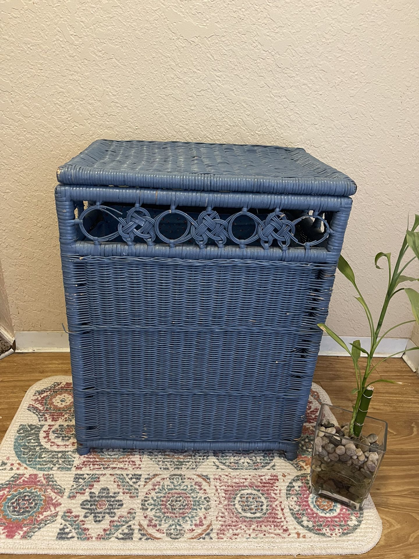 Vintage Wicker Blue Laundry Hamper
