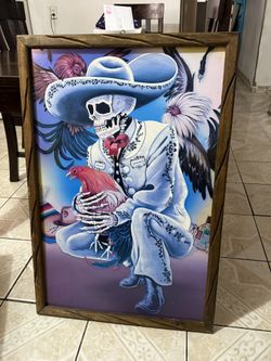 Cuadro rustico De Charro Con Gallo