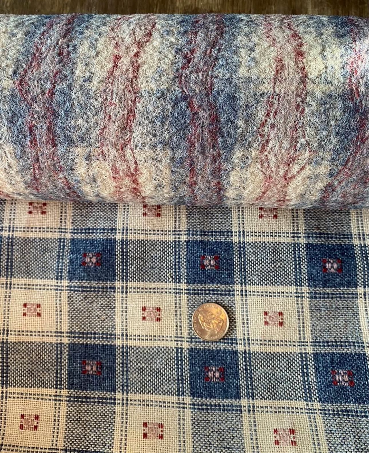 2yards 25”long upholstery plaid blue vanilla colored cotton blend fabric furniture chair couch