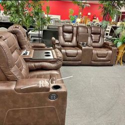 Power Reclining Leather Sofa And Loveseat Set Color Options ❤️No Needed Credit Check 💛 $39 Down Payment with Financing