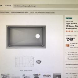 Glacier Bay Tight Radius 31in.Under Mount Single Bowl 18 Gauge Stainless Steel Kitchen Sink with Accessories 