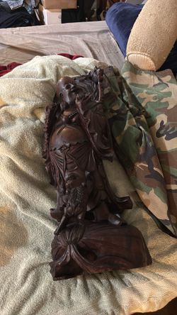 Hand carved Rosewood, laughing Buddha statue