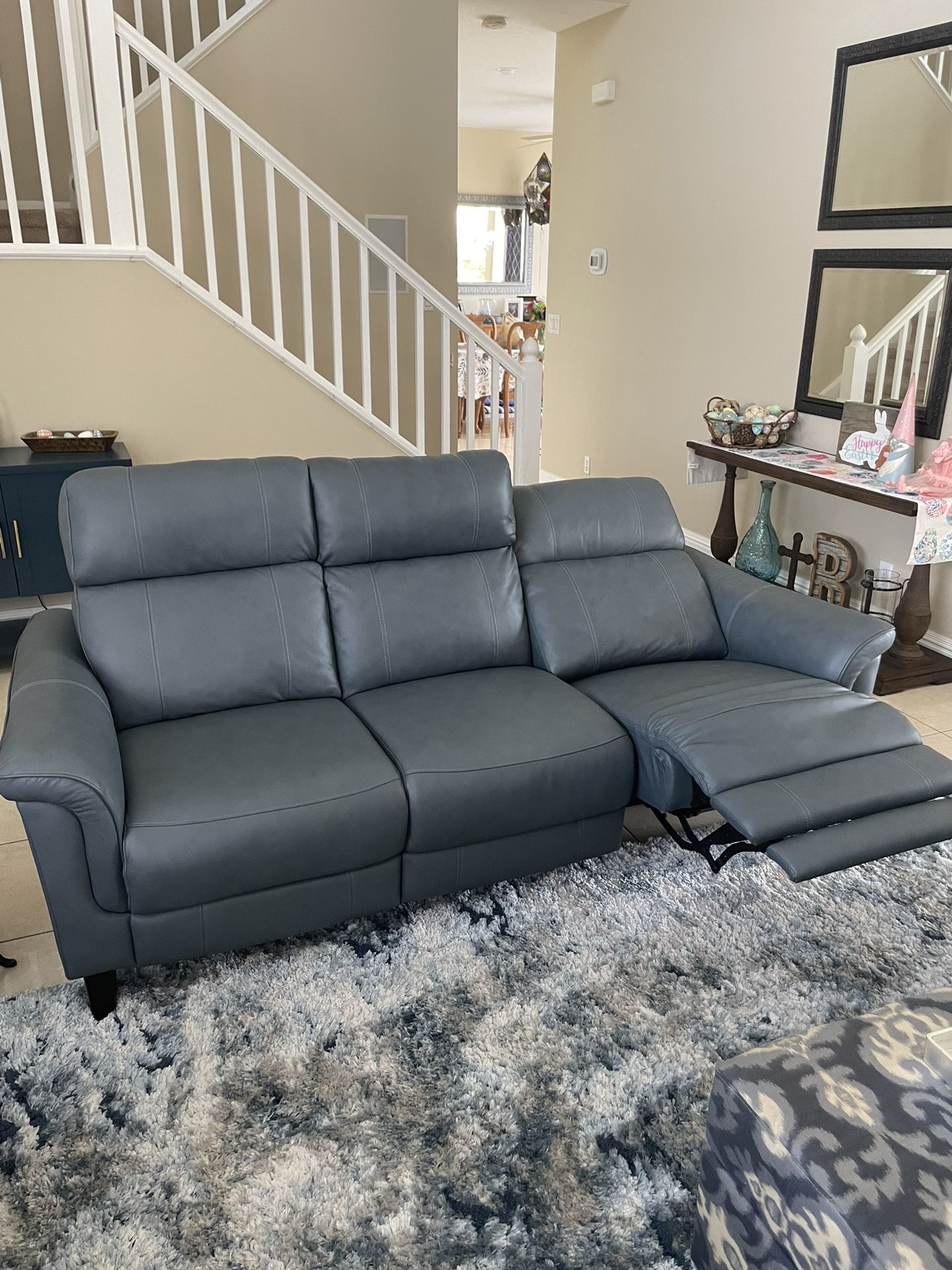 Almost New Leather Coach Set With Recliner