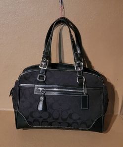 VINTAGE REAR COACH SIGNATURE BLACK LEATHER/CANVAS HANDBAG