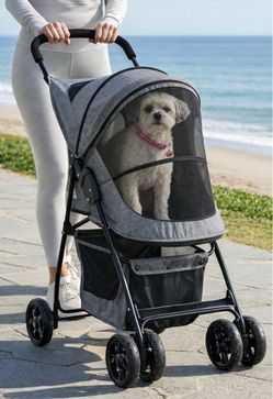 Pet Gear Happy Trails Lite Pet Stroller For Cats/Dogs, Zipper Entry, Easy Fold With Removable Liner, Safety Tether, Storage Basket, Titanium Grey