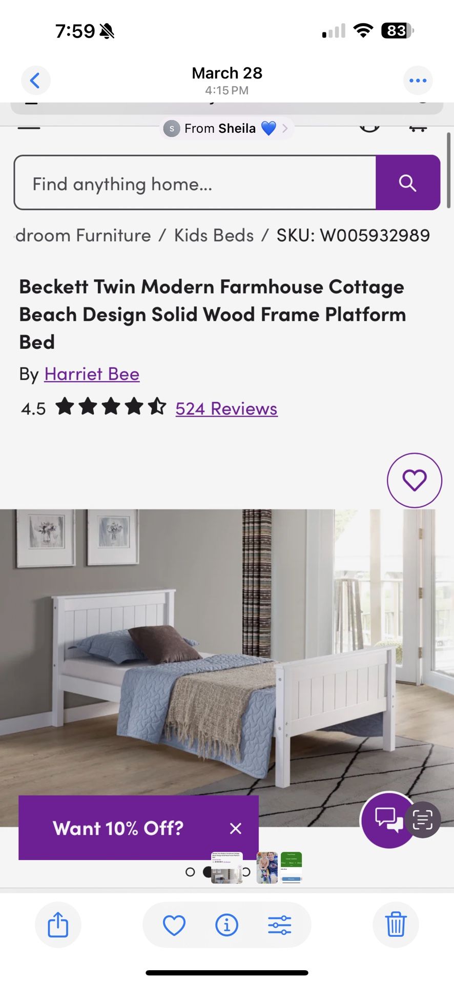 Wayfair Toddler Transition Bed.