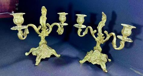 Italian Style Brass Candelabra Pair – Vintage Look, Heavy Solid