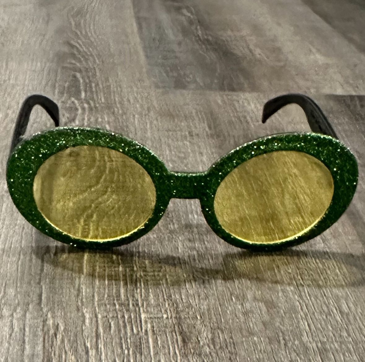 Green Glitter Sunglasses with Yellow Lenses