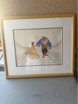 Serigraph Cel Certified Disney Beauty And The Beast Limited 2500 Matted & Framed