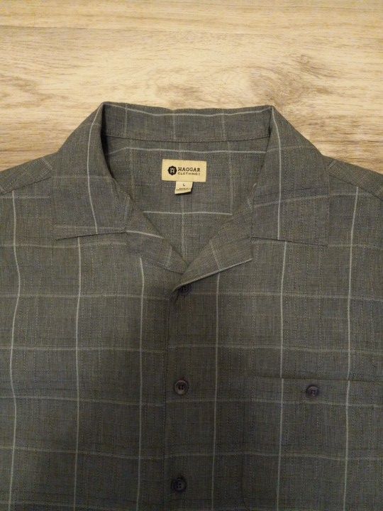 Haggard Clothing Mens Dress Shirt Large Grey Short Sleeve