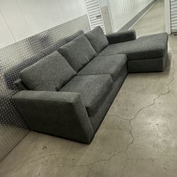 Araceli II Pewter Grey Black Fabric 107" 2 Piece Modular Sectional with Right Arm Facing Chaise | Loose Reversible Back