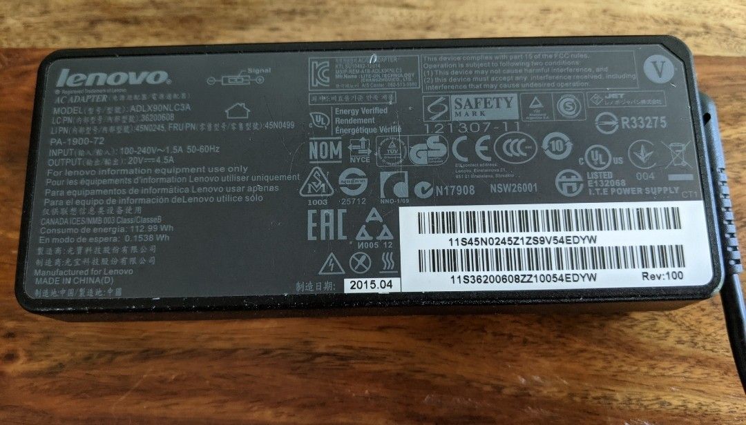 Genuine Lenovo Ac Adapter / Power Charger Supply Model Adlx90nlc3a 90W