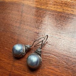 Balinese Blue Mabe Pearl Sterling Silver Earrings
