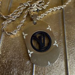Authentic Louis Vuitton Rope, Gold Pendant, Necklace, Dog Tag