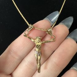 14k Gold Double Bail Jesus Cross Pendant 