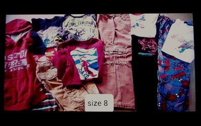 Boys Size 8 Clothing 12pc LOT (Cargo Baggy Pants & Shorts, Shirts, PJs, Hoodie)