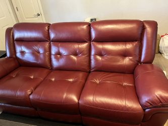 2-piece Red Leather Reclining Couch and Loveseat Set