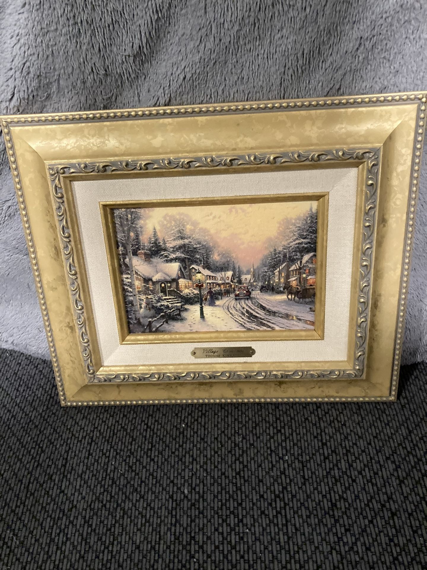 Village christmas thomas kinkade media art group painting with gold frame- with certificate