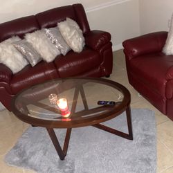 Maroon Leather Love Seat And Recliner