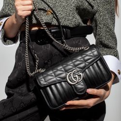 GUCCI GG Marmont Double G Letter Interwoven Accessories Vertical Twill Geometric Style Design Quilted Leather Chain Bag Single Shoulder (129)45