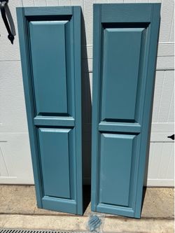 New One Set Of  Coastal Blue Vinyl Shutters 15”x 55”. Must Pickup
