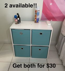 Pair of White 4 cube storage bookshelf cubby