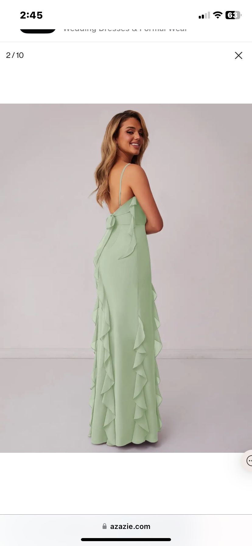 Chiffon Ruffle Column Dress with Leg Slit Dusty Sage 4.1 Barbie™ AZAZIE