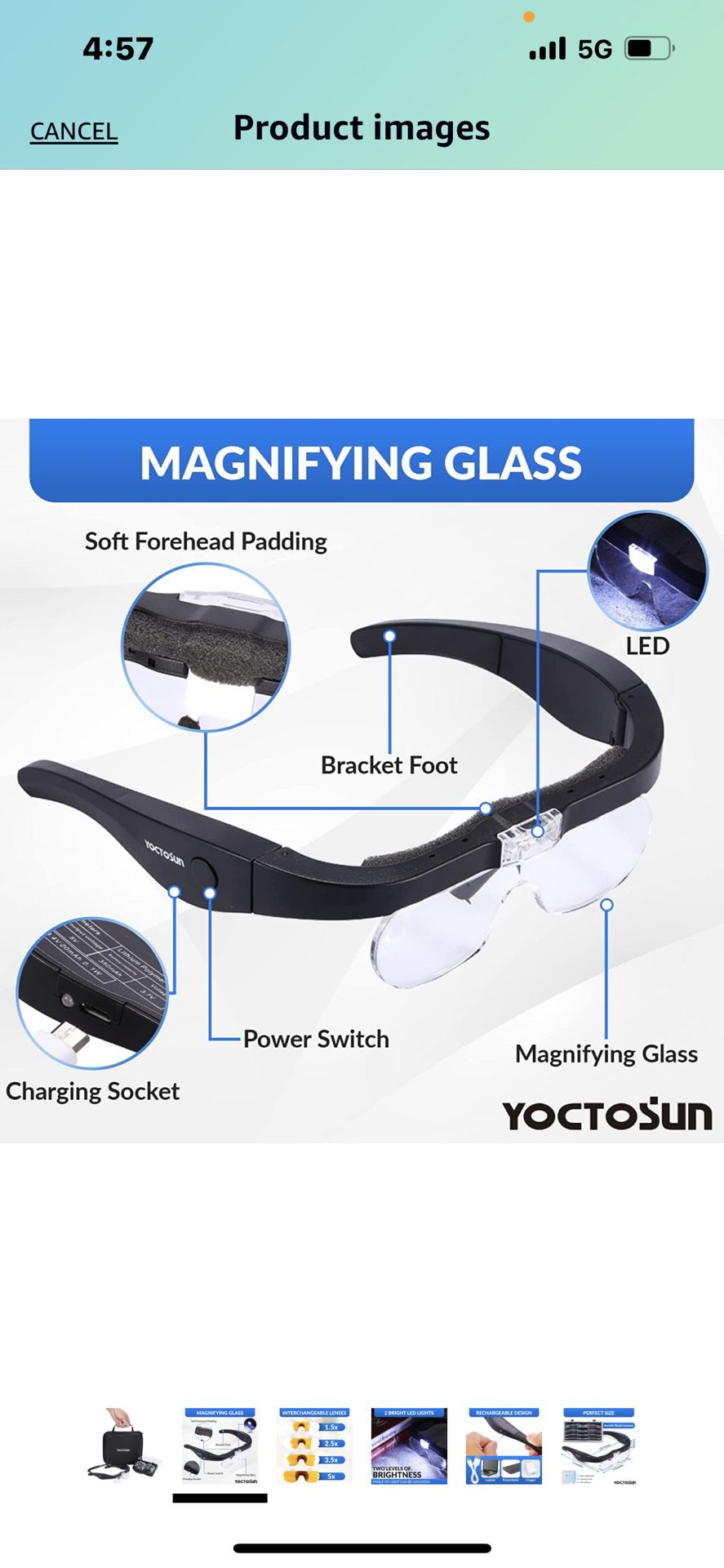 Magnifying Glasses With 2 Led Lights4 Detachable Lenses Storage Case Head Strap 