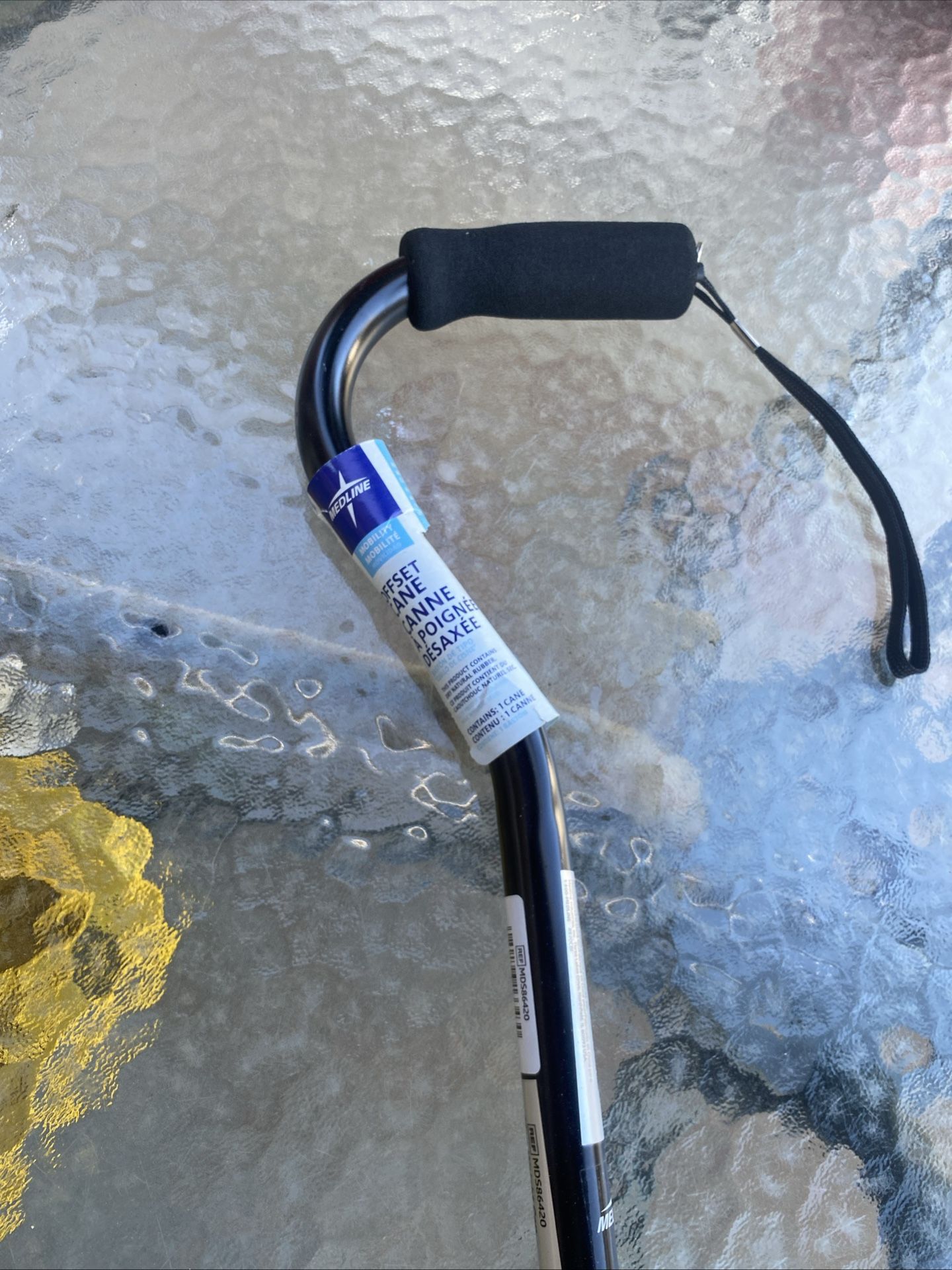 New Medline Aluminum Cane Offset Black with Rotating, Expandable, Comfort Grip MDS86420COMFY,