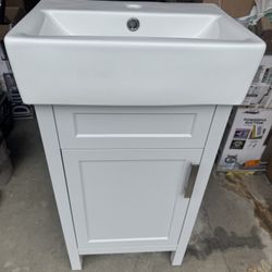 Arvesen 18” Compact Bath Vanity, Dove Gray w/ White Ceramic Top