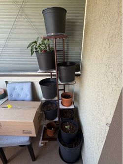 Planter with pots and soil