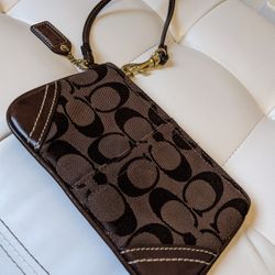 Chocolate Coach Canvas / Leather Wristlet