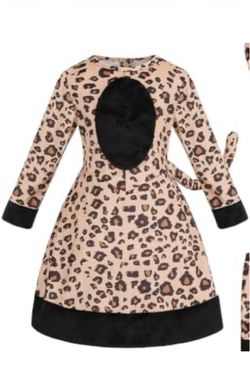 Girls Leopard Print Dress with Gloves