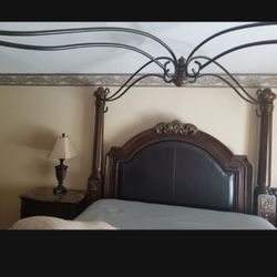 Cherry wood finish king size bedroom set.Comes with marble top 2 nightstands,mirror and dresser