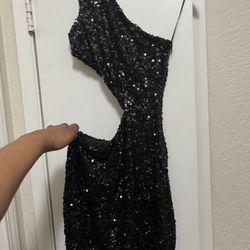 Black Sequins Party dress with side cut out.