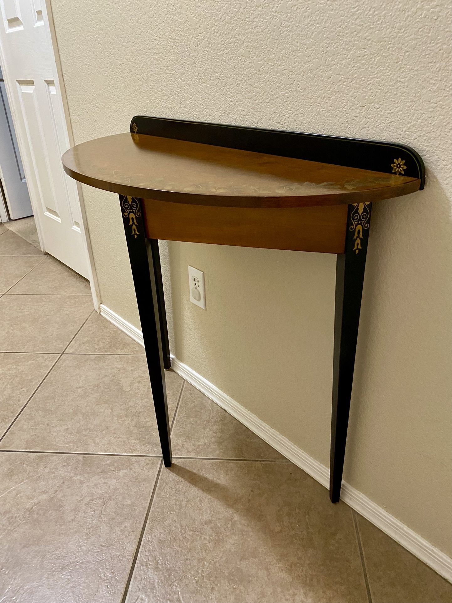 L Hitchcock Half Round Harvest Stenciled Maple Console Table / entry table