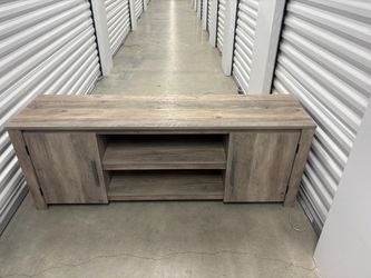 Gray Wood TV Stand with Cabinet Doors