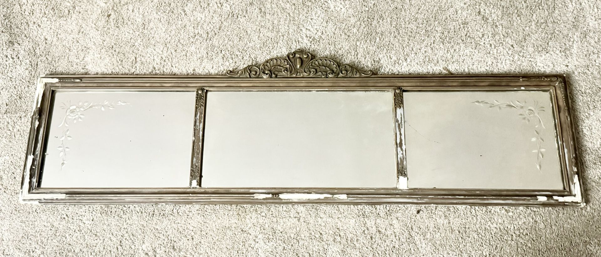 Antique 1920s John J. Kinsella Co. Etched Tri-Panel Wall Mirror — Original Glass