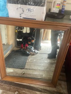 Wooden hanging mirror