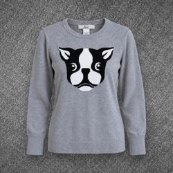 G.H. Bass Gray Boston Terrier Dog Cotton Sweater Small