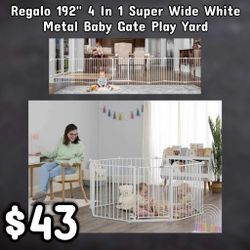New Regalo 192" 4 In 1 Super Wide White Metal Baby Gate Play Yard: Njft
