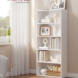 5-Tier Open Bookcase with Adjustable Storage Shelves White 