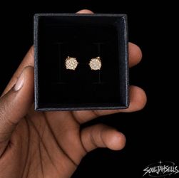 GRA Moissanite Gold-Tone CZ Cluster Stud Earrings