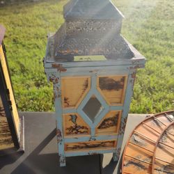 Tabletop Lantern Candle Holder Decor Featuring Fractal Burned Wood Panels