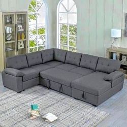 Modern L sectional 7 seater couch sofa with pull out bed and