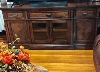 Dark Brown Wood TV Console Cabinet