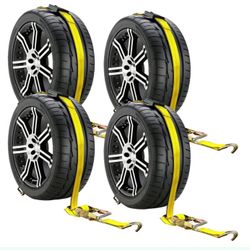 Car Tie Down Straps For Trailers 4 Pack - 2" X 120" Heavy Duty Trailer Straps, 10,000 Lb Break Strength, Over The Wheel Tire Straps For Car Hauler, Tr