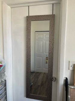 Door Hanging Mirror 53”H x 17”W Grey Color $20 Firm on Price