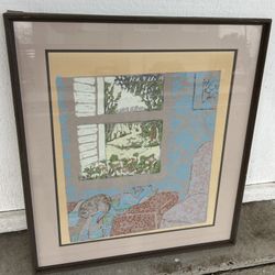 A. Calhoun Signed 1977 Framed Serigraph – Cat by Window – 26.5”x23.5” Art