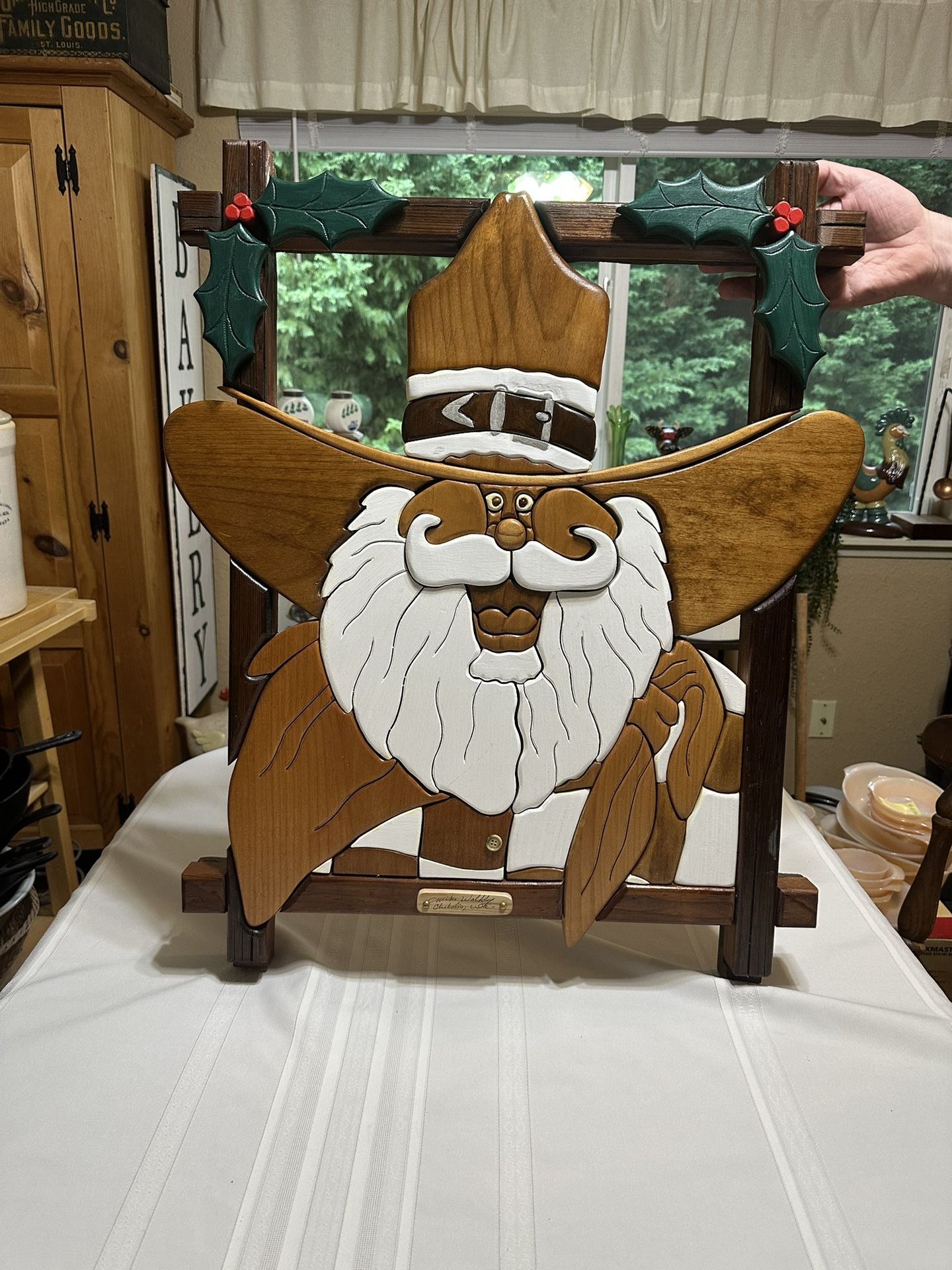 Cowboy Santa Intarsia Wooden Wall Hanging Christmas 